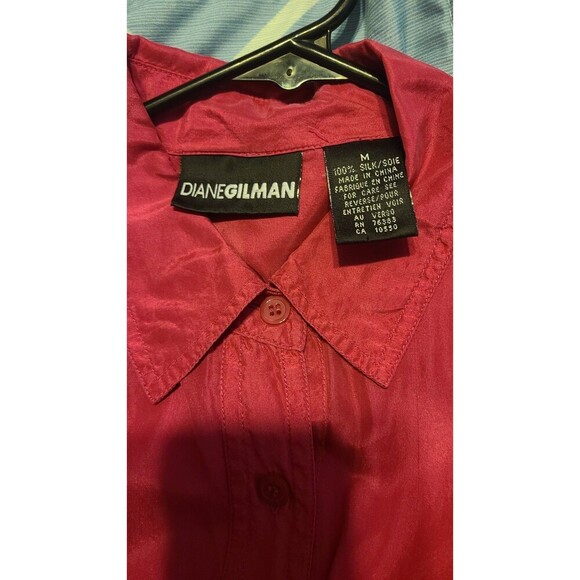 Diane Gilman Fuchsia Pink Silk Blouse Button up Medium - Picture 8 of 12